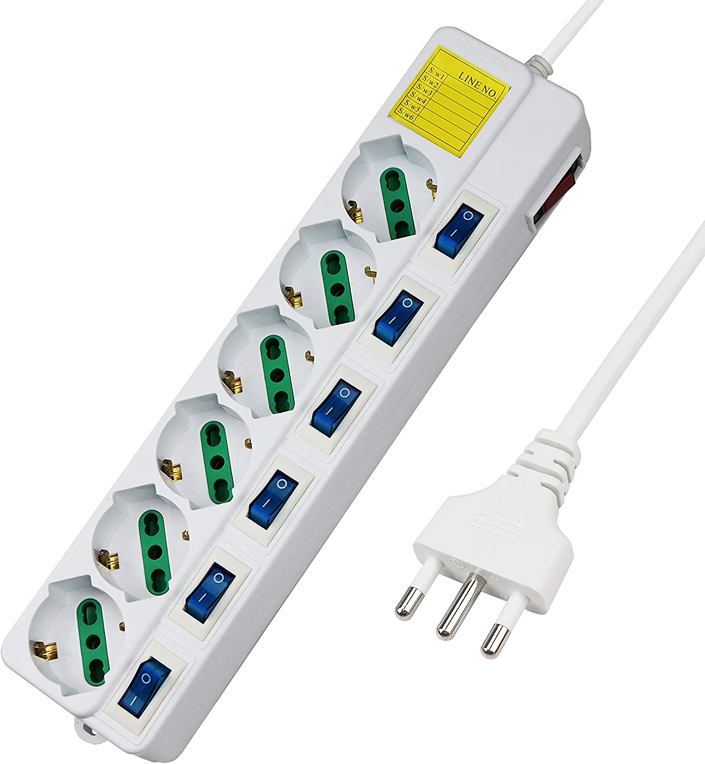 Ciabatta multipresa elettrica 11 posti bipasso+Schuko+USB spina 16A